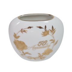 Ваза винтажная Fine China, Norcrest &quot;50 летний юбилей&quot; с золотистым декором, костяной фарфор, 11 х 10 см, Япония, 1970-80гг.