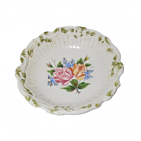 Bassano Italy im Still Круглое блюдо с фактурным краем "Розы и незабудки", 25 x 7см, Италия, 1960-70гг.