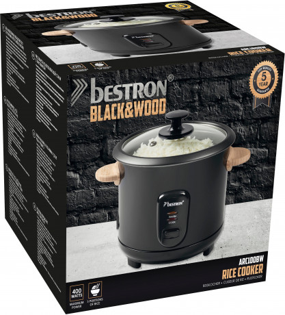 bestron bestron Reiskocher ARC100BW mit Bambusgriffen, 400 W, fur 4-6 Personen, inkl. Messbecher  Reisloffel, 1L Fassungsvermogen  Рисоварка Bestron ARC100BW с бамбуковыми ручками, 400 Вт, для 4-6 человек, включая мерный стакан и ложку для риса, емкость 1