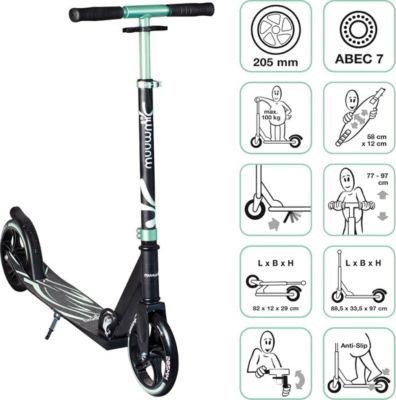 Muuwmi muuwmi Aluminium Scooter Plus 205 mm mint-schwarz muuwmi Алюминиевый самокат Plus 205 мм мятно-черный