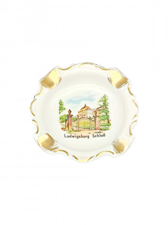 Пепельница винтажная Gerold Bavaria "Замок Людвигсбург", с позолотой, фарфор, 7.5 см, Германия, 1970-80гг.