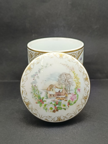 Банка для хранения винтажная A.G. / Germany Design, Echt Gold с позолотой 21 К, фарфор, ручная работа, 12 х 10.5 см, Германия, 1960-70гг.