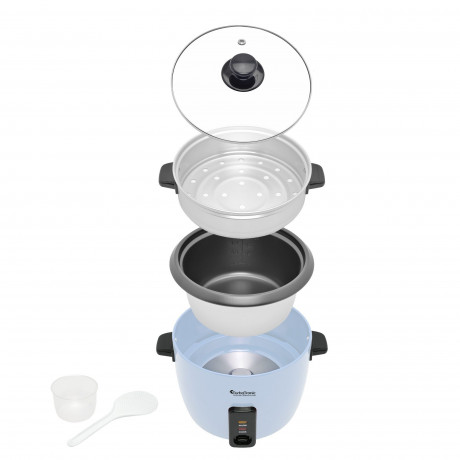 TurboTronic by Z-Line TurboTronic by Z-Line Reiskocher 1 Liter mit Dampfgareinsatz aus Edelstahl PLASTIKFREI, 400 W, mini Design Dampfgarer kleiner Reistopf Milchreis Cooker blau Рисоварка TurboTronic от Z-Line 1 литр с пароваркой из нержавеющей стали БЕЗ