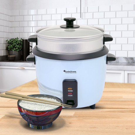 TurboTronic by Z-Line TurboTronic by Z-Line Reiskocher 1 Liter mit Dampfgareinsatz aus Edelstahl PLASTIKFREI, 400 W, mini Design Dampfgarer kleiner Reistopf Milchreis Cooker blau Рисоварка TurboTronic от Z-Line 1 литр с пароваркой из нержавеющей стали БЕЗ