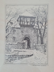 Картина винтажная в черно-белых тонах &quot;Крепость Дильсберг&quot; O.W.Pfilze, 31 x 41 см, Германия, 1960-70гг.