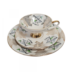 Чайное трио винтажное Johann Seltmann Vohenstraub Bavaria с геометричным декором, фарфор, Германия, 1960-70гг.