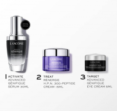 LANCOME ADVANCED GENIFIQUE SERUM HAUTPFLEGESET Подарочный набор &quot;Антивозрастной&quot; для ухода за кожей, ограниченный выпуск 2024 года: ADVANCED GENIFIQUE сыворотка 30мл и крем для глаз 5мл, пептидный крем 15мл