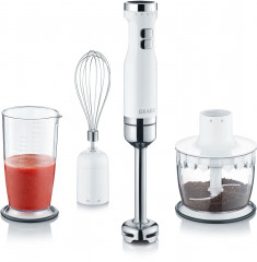 Graef Graef Stabmixer HB 501, 3 teiliges Zubehor Set, weiss, Mixstab, Purierstab, Zerkleinerer Schwarz Ручной блендер Graef HB 501, набор аксессуаров из 3 предметов, белый, палочка для смешивания, палочка для очистки, измельчитель