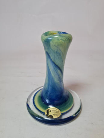 Подсвечник винтажный Glaskünstler Peter Kaspar, стеклянный в  зелено-голубых тонах, 10,5 x 8 см, Германия, 1960-70гг.