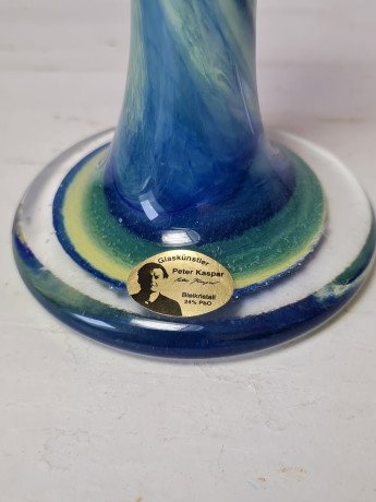 Подсвечник винтажный Glaskünstler Peter Kaspar, стеклянный в  зелено-голубых тонах, 10,5 x 8 см, Германия, 1960-70гг.