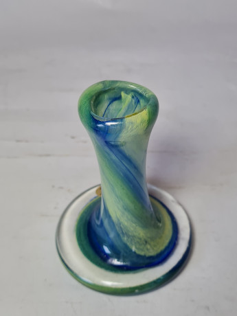 Подсвечник винтажный Glaskünstler Peter Kaspar, стеклянный в  зелено-голубых тонах, 10,5 x 8 см, Германия, 1960-70гг.