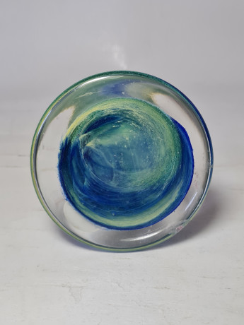 Подсвечник винтажный Glaskünstler Peter Kaspar, стеклянный в  зелено-голубых тонах, 10,5 x 8 см, Германия, 1960-70гг.