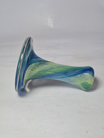 Подсвечник винтажный Glaskünstler Peter Kaspar, стеклянный в  зелено-голубых тонах, 10,5 x 8 см, Германия, 1960-70гг.