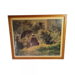 Картина винтажная Carl Spitzweg  &quot;Человек с зонтом в саду&quot;, 53 x 43 см, Германия, 1960-1970гг.