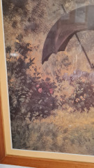 Картина винтажная Carl Spitzweg  &quot;Человек с зонтом в саду&quot;, 53 x 43 см, Германия, 1960-1970гг.