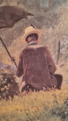 Картина винтажная Carl Spitzweg  &quot;Человек с зонтом в саду&quot;, 53 x 43 см, Германия, 1960-1970гг.