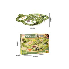 Debuy Elektrisches Dinosaurierbahnauto Spielzeug DIY-Achterbahntunnel Электрический поезд с динозаврами