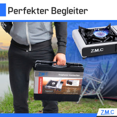 ZMC ZMC Gaskocher Edelstahl 1 flammig Campingkocher Gaskocher Grillplatte+4 Gaskartusche, (Grill Platte Tischgrill Doppel Gasbrenner Gasgrill Kochfeld mit Piezozundung Warmeleistung: 2,2KW), Butan Gas 227g Gaskocher Outdoor Camping Gas Kocher Herd Butanga
