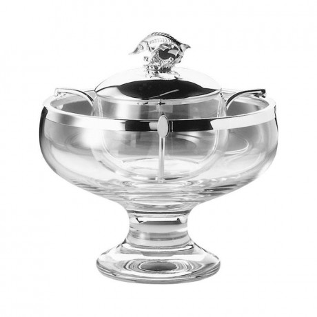Robbe & Berking Robbe & Berking Tafelgerate 925 Sterling Silber Kaviarschale aus Kristallglas mit Silberdeckel und Silberbeschlag d: 17 cm Посуда Robbe &amp; Berking Серебряная икра 925 пробы из хрусталя с серебряной крышкой и серебряной фурнитурой d: 17