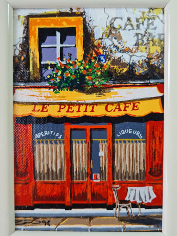 Картина винтажная ZODay "Кафешка", в белой раме, 16,5 x 12,5 см, Германия, 1960-70гг.