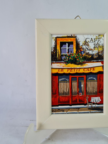 Картина винтажная ZODay "Кафешка", в белой раме, 16,5 x 12,5 см, Германия, 1960-70гг.