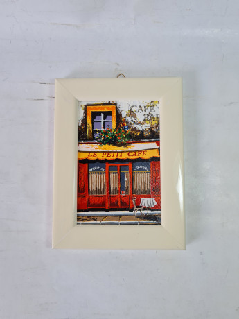 Картина винтажная ZODay "Кафешка", в белой раме, 16,5 x 12,5 см, Германия, 1960-70гг.