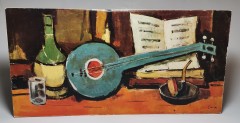 Italian Painting, Итальянская живопись Картина &quot;Вечер музыканта&quot;, художник Lucca, холст масло, 41см х 20 см, Италия 1960-1970