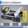 ZMC ZMC Gaskocher Edelstahl Gaskocher 1-flammig + Aufbewahrungskoffer + 20 Gaskartuschen, (Butangas Campingkocher fur Innenraum/Outdoor, Campinggaskocher 2,2 kW mit Piezozundung), Kochfeld Herd Gaskocher mit Kartusche, Gaskochfeld fur Camping  Газовая пли