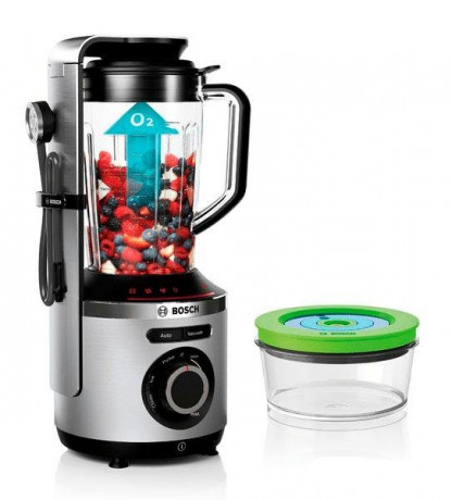BOSCH BOSCH Standmixer VitaPower Serie 8 MMBV622M, 1000 W, Vakuum-Mixer, inkl. Vakuum-Frischhaltedose und Rezeptbuch  Настольный миксер BOSCH VitaPower Series 8 MMBV622M, 1000 Вт, вакуумный миксер, включая вакуумный контейнер для хранения продуктов и книг