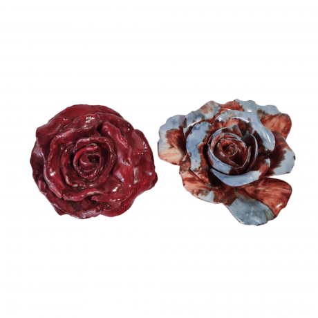 Фигурка винтажная JM, красно-голубая керамика, 2 шт, 9 x 9 x 4,5 см, Германия, 2008г.