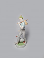 Hollohaza Porcelain Manufactory Бело-голубая фарфоровая статуэтка &quot;Молодой человек с гусем&quot;, 22 x 10см, Венгрия, 1949г.