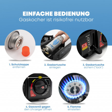 ZMC ZMC Gaskocher 2in1 Campingkocher Grillplatte mit Piezozundung + 24x Gaskartuschen, (Grillplatte Tischgrill Transportkoffer Gasbrenner Gasgrill Kochfeld LPG Anschluss Schwarz Warmeleistung: 2,2KW), Butan Gas 227g Campingkocher Outdoor Camping Gas Koche