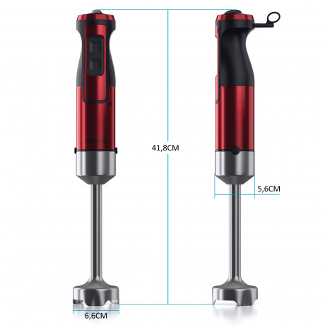 Arendo Arendo Stabmixer, 1000 W, Edelstahl Purierstab in rot, Handmixer mit Becher, stufenlose Regelung  Ручной блендер Arendo, 1000 Вт, очищающий стержень из нержавеющей стали красного цвета, ручной миксер с чашкой, бесступенчатое управление