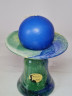 Подсвечник винтажный Glaskunstler Peter Kaspar, стеклянный в зелено-голубых тонах с синей круглой свечой, 8 x 8,5 см, Германия, 1960-70гг.