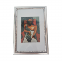 Картина винтажная &quot;Женщина с веером &quot; Пабло Пикассо, деревянная рама, 24 x 34 см, Германия, 1960-70гг.
