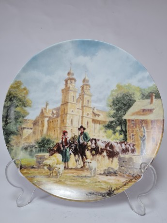 Furstenberg, Коллекционная Тарелка, ограниченный тираж, репродукция картины Герберта Изенберга "В монастыре", 20см, Германия 1989г.