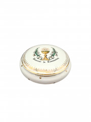 Шкатулка-бонбоньерка винтажная Porcelain De Luxe &quot;Сувенир о причастии&quot;, фарфор, 13 х 6 см, Франция, 1950-60гг.