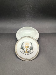 Шкатулка-бонбоньерка винтажная Porcelain De Luxe &quot;Сувенир о причастии&quot;, фарфор, 13 х 6 см, Франция, 1950-60гг.