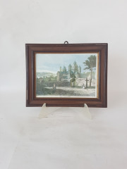 Картина винтажная &quot;Монастырь Марии Лаах&quot;, деревянная рама, 28,5 x 22,5 см, Германия, 1960-70гг.