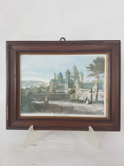 Картина винтажная &quot;Монастырь Марии Лаах&quot;, деревянная рама, 28,5 x 22,5 см, Германия, 1960-70гг.