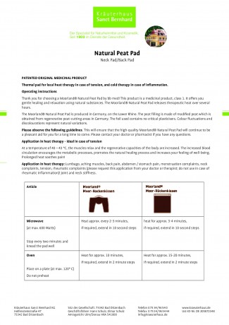 Krauterhaus Sanct Bernhardt Natural Peat Pad (Back pad), 1 шт.