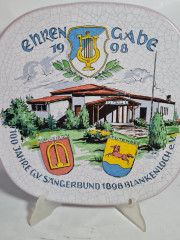 Тарелка декоративная винтажная Karlsruhe / Majolika с кракелюром &quot;Enke Gabe&quot;, ручная роспись, керамика, 33 см, Германия, 1998г.