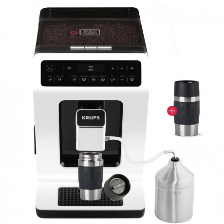 Krups Krups Kaffeevollautomat EA8911 Evidence, inkl. Milchbehalter, intuitiver OLED-Display, intuitiver OLED-Display + Emsa Travel Mug Compact (schwarz) 0,3 l  Полностью автоматическая кофемашина Krups EA8911 Evidence, включая контейнер для молока, интуит