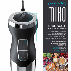 Arendo Arendo Stabmixer, 1000 W, Edelstahl Handmixer mit Messbecher, Purierstab, stufenlose Regelung  Ручной блендер Arendo, 1000 Вт, ручной миксер из нержавеющей стали с мерным стаканом, стержнем для пюре, бесступенчатое управление