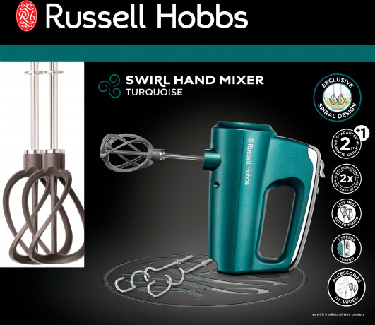 RUSSELL HOBBS RUSSELL HOBBS Handmixer SWIRL, 350 W, Turkis Ручной смеситель RUSSELL HOBBS SWIRL, 350 Вт, бирюзовый