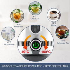 Lebenlang Lebenlang Wasserkocher Edelstahl mit Digitalanzeige, Temperatur frei wahlbar Digital, Automatik, 1.7 l, 2200,00 W, Touch + Stufenlose Temperatureinstellung fur TEE Babynahrung uvw.  Чайник на всю жизнь из нержавеющей стали с цифровым дисплеем, с