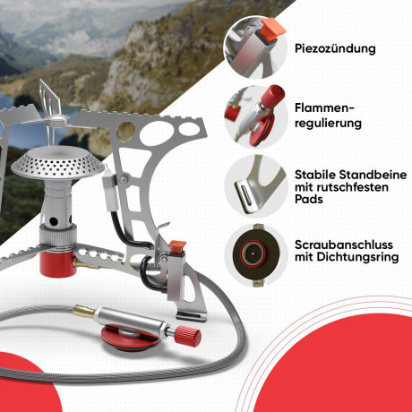 EVOCAMP EVOCAMP Gaskocher Mini Gaskocher 3.2 kW mit Piezo-Zunder, ideal fur Outdoor Camping  Газовая плита EVOCAMP Мини-газовая плита 3,2 кВт с пьезо-трутом, идеально подходит для кемпинга на открытом воздухе