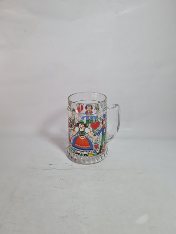 Кружка пивная винтажная W.Germany с ярким декором "Влюбленная парочка", стекло, 0.5 л, 2 шт., 14,5 см, Германия, 1960-70гг.