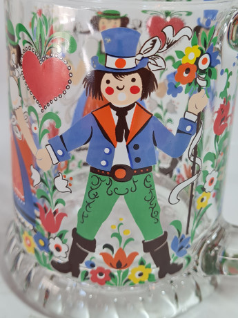 Кружка пивная винтажная W.Germany с ярким декором "Влюбленная парочка", стекло, 0.5 л, 2 шт., 14,5 см, Германия, 1960-70гг.