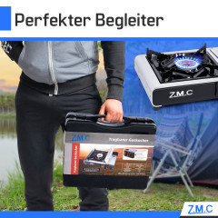 ZMC ZMC Gaskocher Edelstahl Gaskocher 1-flammig + Aufbewahrungskoffer + 28 Gaskartuschen, (Butangas Campingkocher fur Innenraum/Outdoor, Campinggaskocher 2,2 kW mit Piezozundung), Kochfeld Herd Gaskocher mit Kartusche, Gaskochfeld fur Camping  Газовая пли